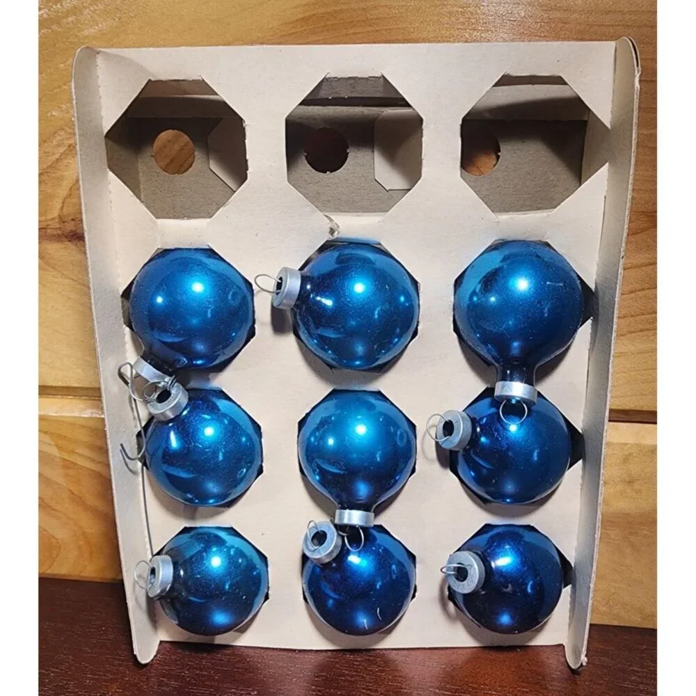 Vintage Essex Franke Glass Ball Christmas Ornaments in Box Only 9 Balls